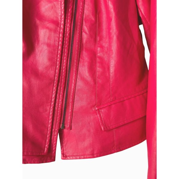 Chou Yatou Bright Pink Moto Jacket Size Medium Faux Leather - Picture 3 of 8